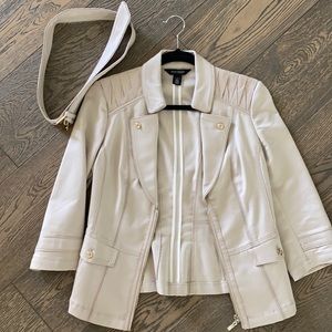 Beige nude blazer with waist belt